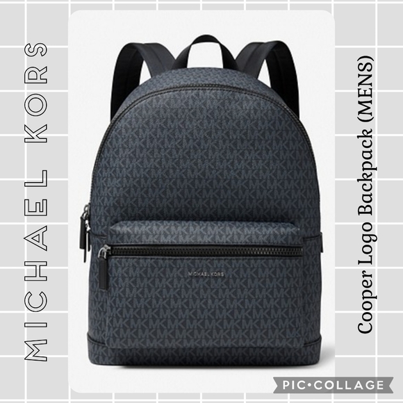 NWT Michael Kors Mens Cooper Logo Backpack Large (Black Signature / Red  Stripe)